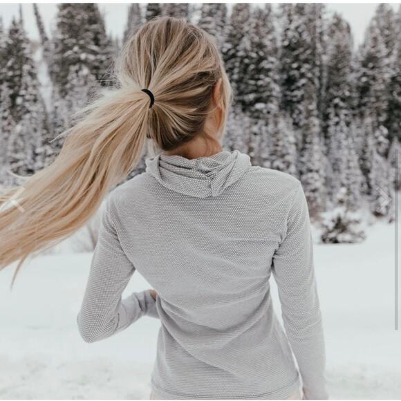 Albion Textured Honeycomb Cowl-Neck Sweater Thumb Hole Black White SZ Medium - Picture 2 of 11